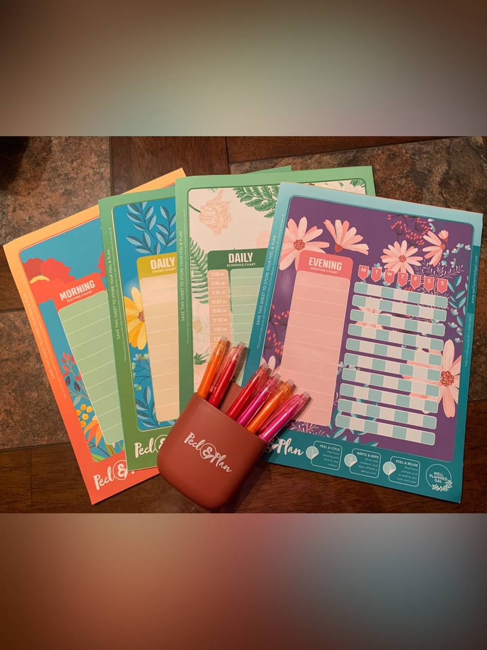 Floral Morning, Daily & Evening “Peel & Plan” Chore/Schedule Chart set